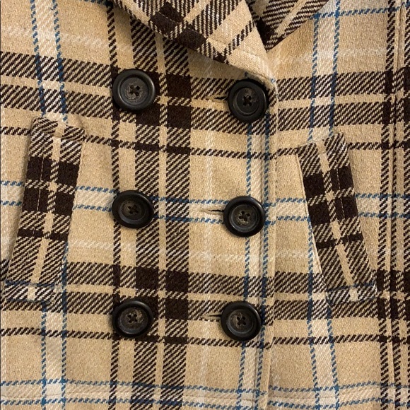 Merona Brown, Tan, Cream and Teal Cropped Pea Coat - Small - Picture 10 of 14